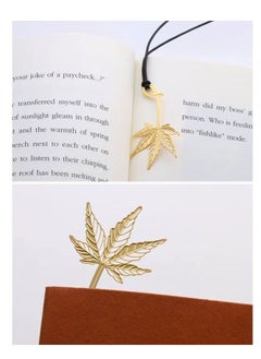 Generic 4-pack metal bookmarks with chain, lotus maple leaf, four-leaf clover, olive leaf pattern hollow leaf bookmark, book-loving flower bookmark (gold, 4 styles)  - Image 3