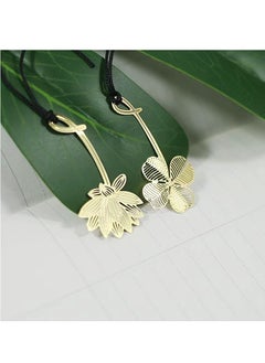 Generic 4-pack metal bookmarks with chain, lotus maple leaf, four-leaf clover, olive leaf pattern hollow leaf bookmark, book-loving flower bookmark (gold, 4 styles)  - Image 2