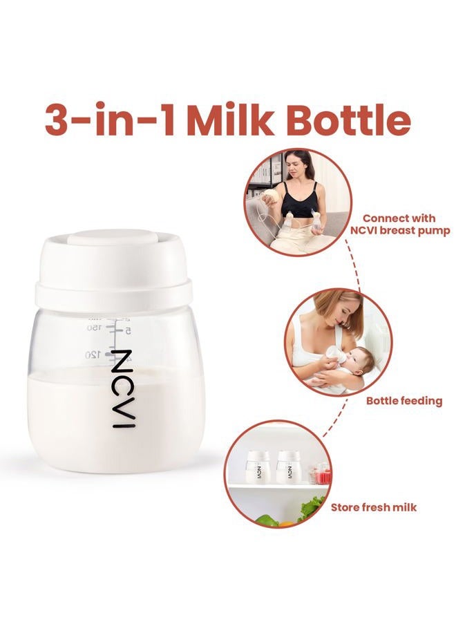NCVI Baby Bottles, Milk Bottles Set Compatible with NCVI Electric Pump 8102/8100/8122/8116/8128/8129, Includes Nipples and Lids, Breastmilk Collection, Storage and Feeding, 6oz/180ml, 2 Pack - Image 3