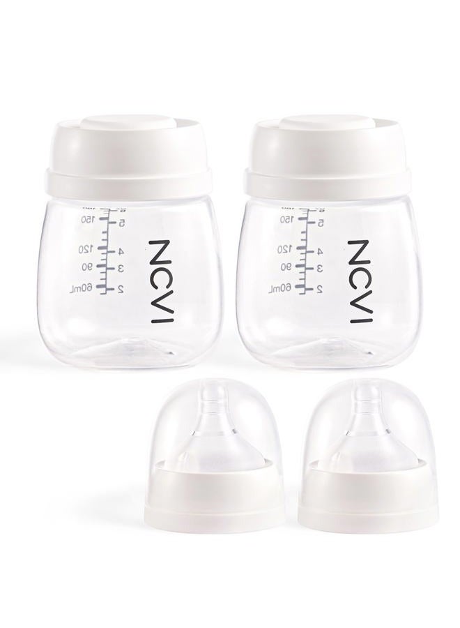 NCVI Baby Bottles, Milk Bottles Set Compatible with NCVI Electric Pump 8102/8100/8122/8116/8128/8129, Includes Nipples and Lids, Breastmilk Collection, Storage and Feeding, 6oz/180ml, 2 Pack - Image 1