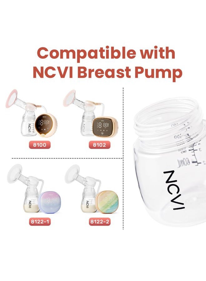NCVI Baby Bottles, Milk Bottles Set Compatible with NCVI Electric Pump 8102/8100/8122/8116/8128/8129, Includes Nipples and Lids, Breastmilk Collection, Storage and Feeding, 6oz/180ml, 2 Pack - Image 4