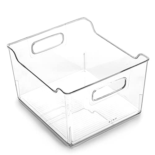BINO | Plastic Storage Bins - 4 Pack | THE LODGE COLLECTION | Clear Storage | Containers for Organizing with Handles | Pantry Kitchen Organization | Fridge Organizer | Bathroom | Shelves Cabinet - Image 1