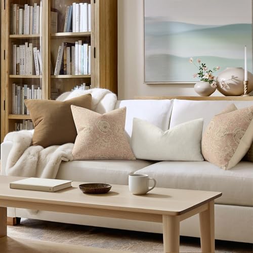 DKwizme Vintage Floral Print Throw Pillow Covers 20x20 Set of 2 Neutral Modern Farmhouse Pillowcases Accent Decorative Cushion Covers Boho Home Decor for Couch Sofa Chair Bed Living Room, Champagne Pink - Image 5