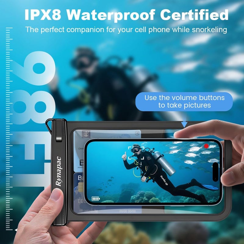 Rynapac Waterproof Phone Pouch - 8.5in Waterproof Phone Case with Lanyard, IPX8 Cell Phone Dry Bag Beach Essentials for iPhone 16 15 14 13 12 Pro Max, Galaxy S24 S23 S22 S21 Series, 2 Pack - Image 3