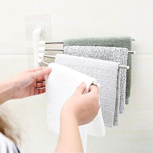 LNT Stainless Steel Self Adhesive 4 Arm Bathroom Swing Hanger Towel RackHolder for BathroomTowel StandRotating Towel RackBathroom AccessoriesTowel Rods for Bathroom and Kitchen - Image 2