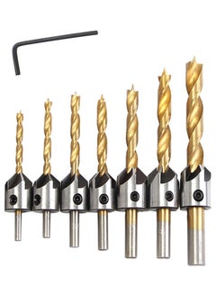 NIBEMINENT 7-Piece Countersink Drill Bit With Wrench Set Gold 3, 4, 5, 6, 7, 8, 10millimeter  - Image 1