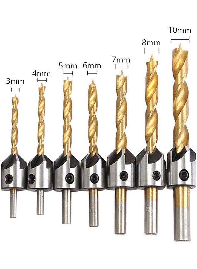 7-Piece Countersink Drill Bit With Wrench Set Gold 3, 4, 5, 6, 7, 8, 10millimeter