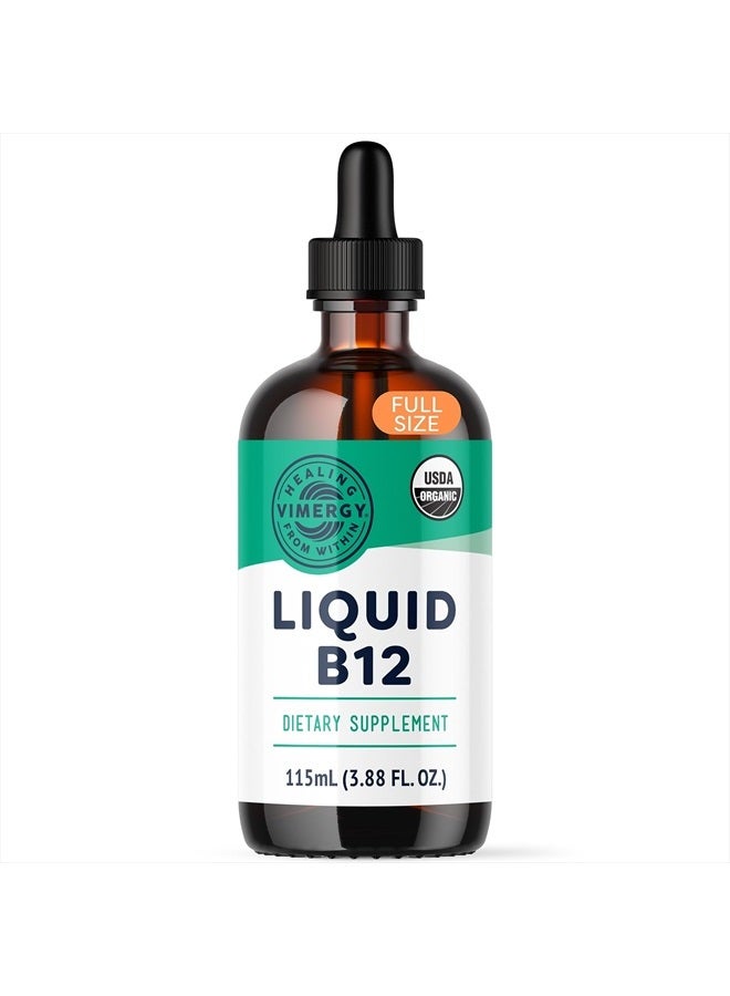 Vimergy فيتامين ب12 السائل العضوي من وزارة الزراعة الأمريكية، 115 حصة – خالي من الكحول - يدعم طاقة الدماغ، الجهاز العصبي، الإدراك، الذاكرة – خالي من الغلوتين، غير معدّل وراثيًا، نباتي، باليو، بنكهة حلوة طبيعية (115 مل) - Image 1