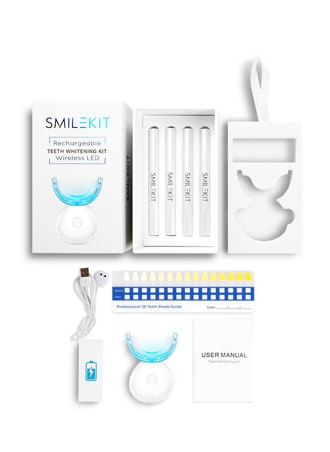 SMILEKIT Wireless Teeth Whitening Kit with 4 Teeth Whitening Gel Pen with Carbamide Peroxide Whitening Agent - 16x More Powerful LED Accelerator Light - for Sensitive Teeth Gums Braces Care Oral Care-White  - Image 1