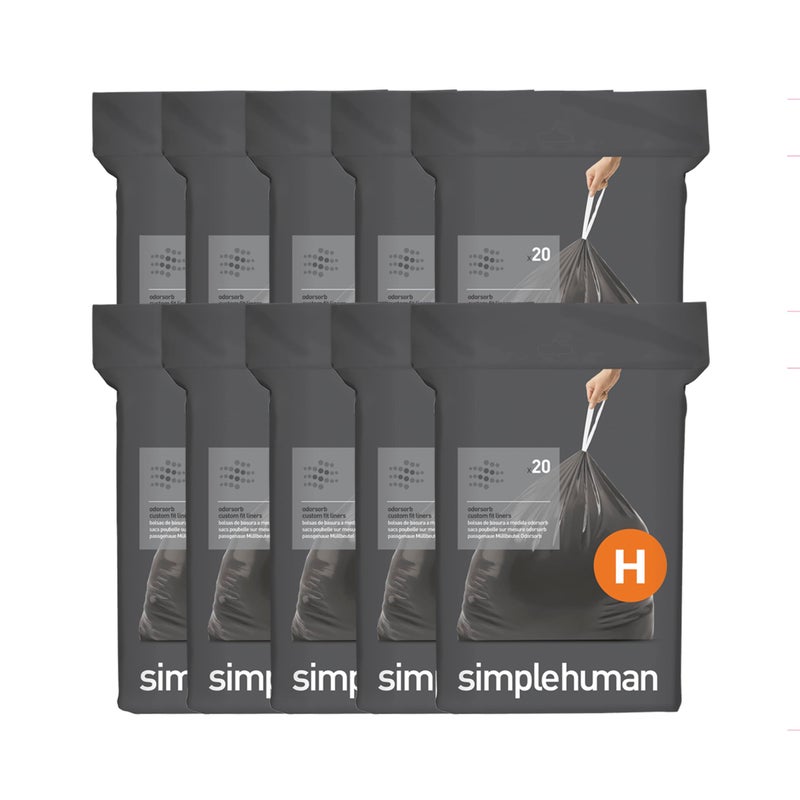 simplehuman Code H 200 Count, Genuine Odorsorb Custom Fit Liners, Drawstring Odor Absorbing Trash Bags in Dispenser Packs, 30-35 Liter / 8-9 Gallon - Image 1