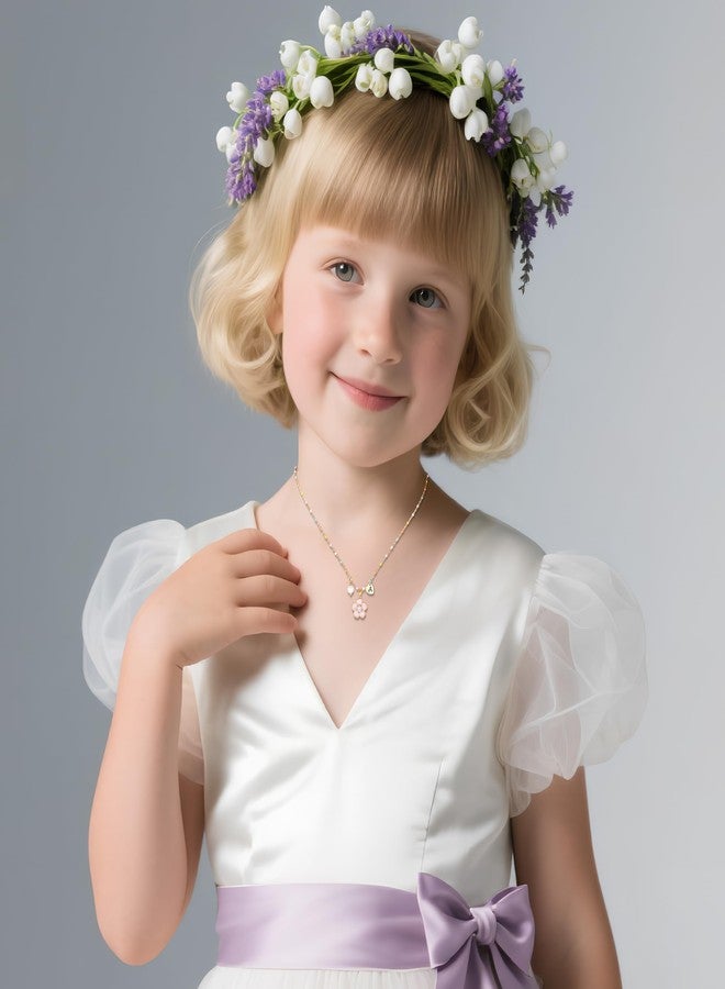 DS Flower Girl Necklace Gifts |Heart Initial Letter Flower Necklaces with Pearl Charm for Women | Personalized Wedding Proposal Bridal Shower Party Jewelry Gift | 18K Gold Plated Stainless Steel-J1 - Image 5