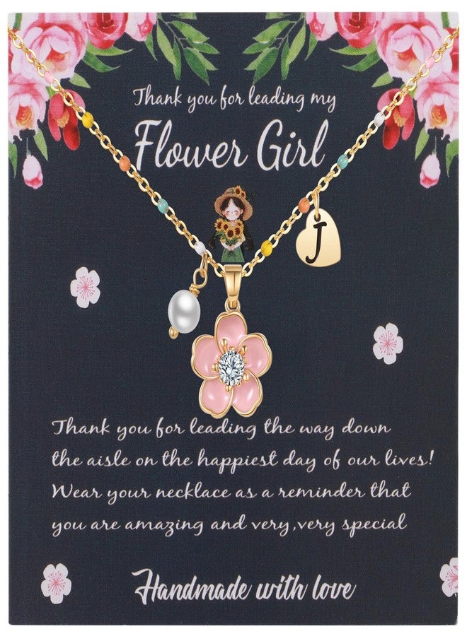 DS Flower Girl Necklace Gifts |Heart Initial Letter Flower Necklaces with Pearl Charm for Women | Personalized Wedding Proposal Bridal Shower Party Jewelry Gift | 18K Gold Plated Stainless Steel-J1 - Image 1
