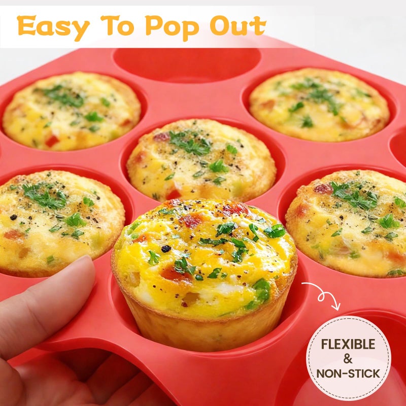 CAKETIME 12 Cup Silicone Muffin Mold - BPA Free Non-Stick Cupcake Mold, 1 Regular Silicone Size, Multi Color - Image 4