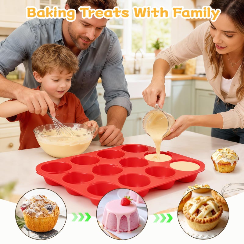 CAKETIME 12 Cup Silicone Muffin Mold - BPA Free Non-Stick Cupcake Mold, 1 Regular Silicone Size, Multi Color - Image 5