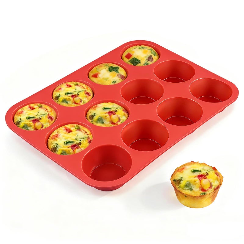 CAKETIME 12 Cup Silicone Muffin Mold - BPA Free Non-Stick Cupcake Mold, 1 Regular Silicone Size, Multi Color - Image 1