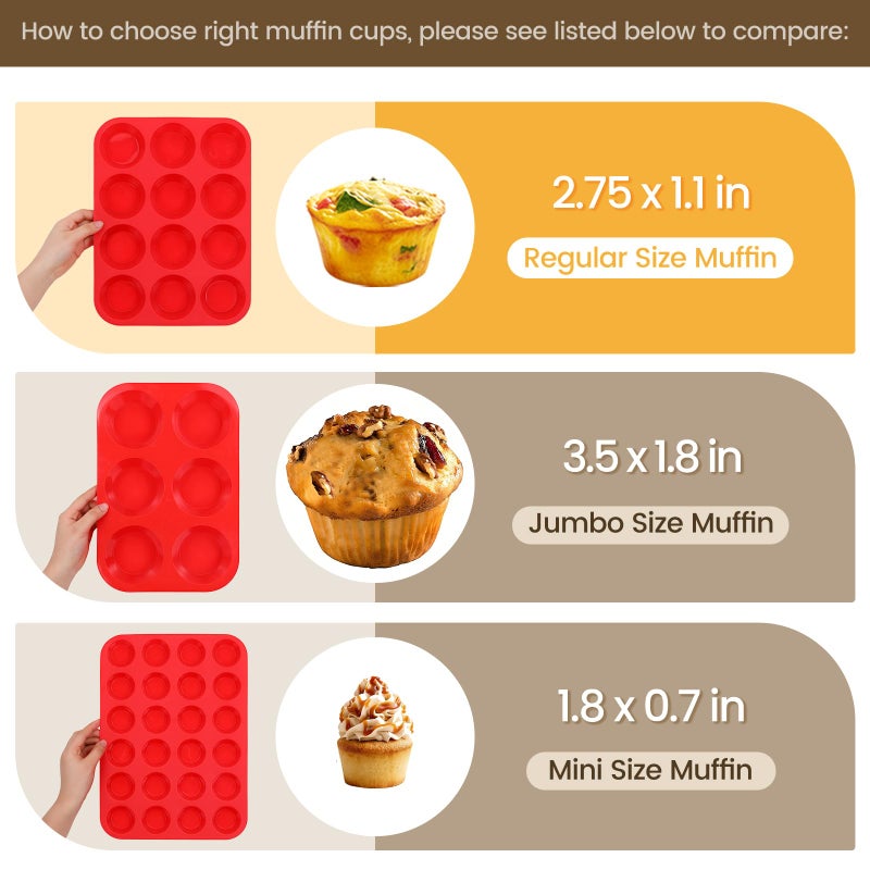CAKETIME 12 Cup Silicone Muffin Mold - BPA Free Non-Stick Cupcake Mold, 1 Regular Silicone Size, Multi Color - Image 2