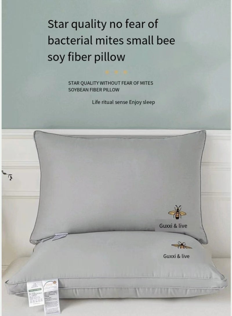 2-piece set of soy fiber cotton hotel pillows for back, neck, and shoulder support, soft and fluffy, ultra-fine soy fiber gray 75x50cm  - Image 1