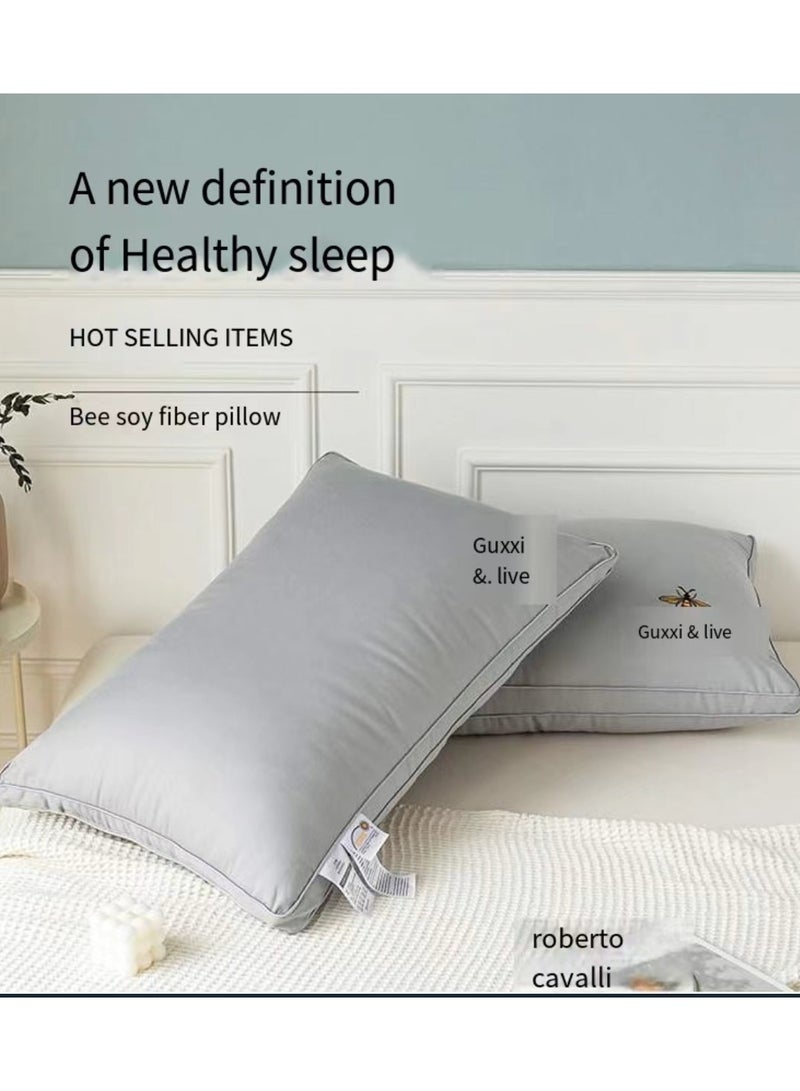 2-piece set of soy fiber cotton hotel pillows for back, neck, and shoulder support, soft and fluffy, ultra-fine soy fiber gray 75x50cm  - Image 2