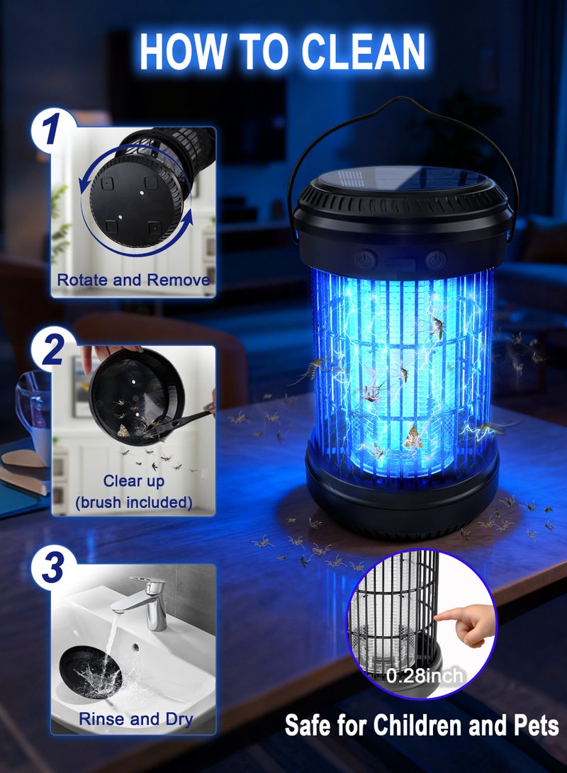 Xkimos Solar-Powered Mosquito Killer lamp 20W Fly and Insect Killer UV Light Electric Bug Zapper,2000V Electric Mosquito Killer Fly Killer Wasp Killer with Removable Tray and Cleaning Brush for Home, Kitchen, Backyard, Camping - Image 5