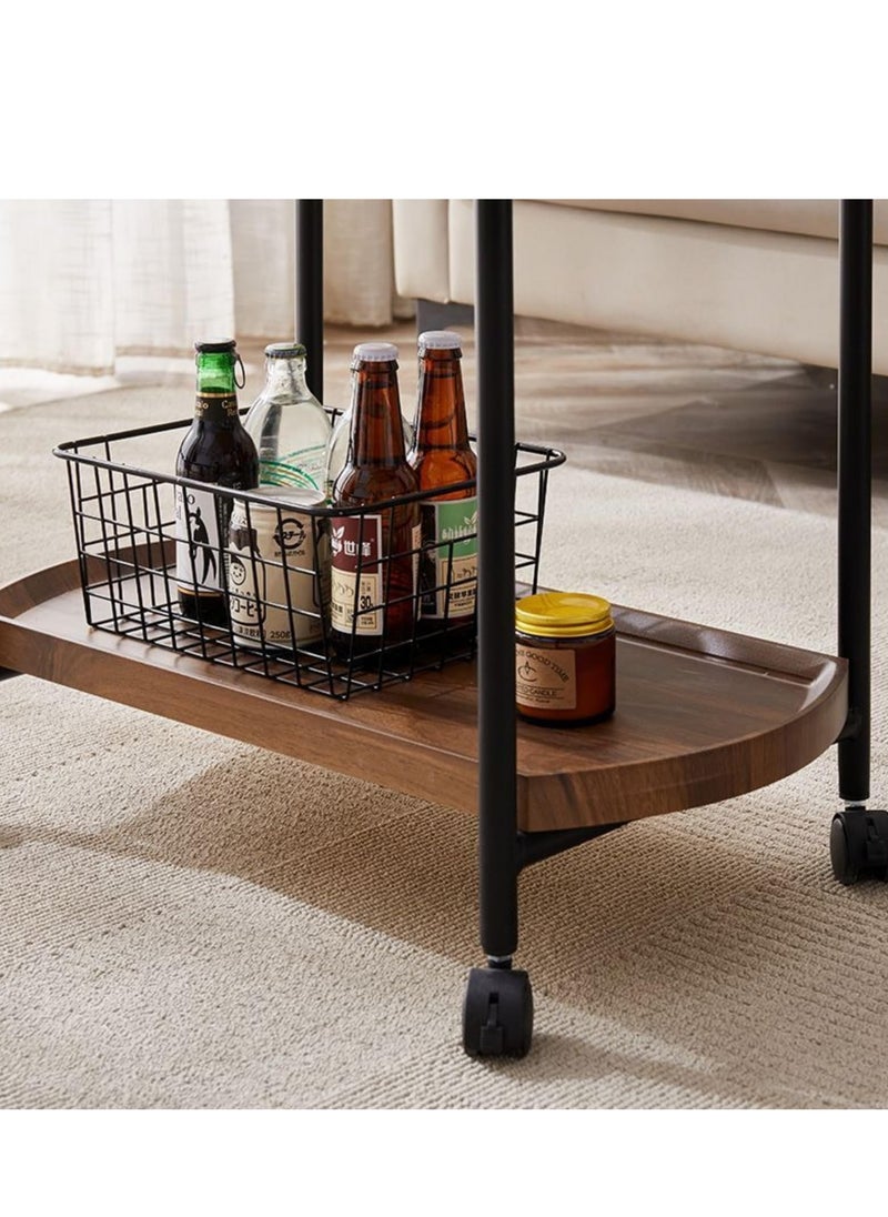 Living Room Center Table, Hotel Restaurant Delivery Cart, Double-Layer Solid Wood Wine Cart, Sofa Tables, Tea Cart, Dim Sum Cart, Cake Cart, walnut color
