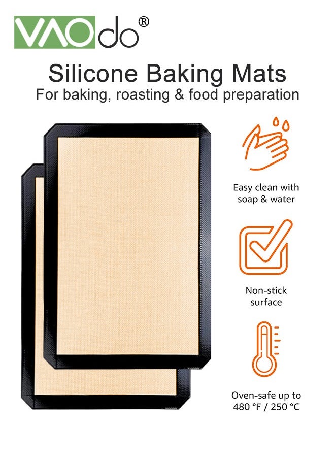 VAOdo - 2 Pack Silicone Baking Mat Reusable Baking Mat Non-Stick Food Safe Silicone Mats for Baking Oven Baking Sheet for Making Cookies Macaroons Bread Black - Image 1
