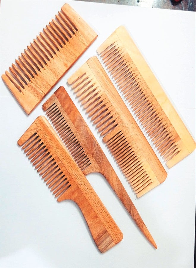 AAIRAA Handmade Neem Wood Comb with Gopika Shampoo Anti-Dandruff Comb and Control Hair Fall Neem Hair Comb Brown 10 Grams Pack of 1 (Combo Set of 5) - Image 1