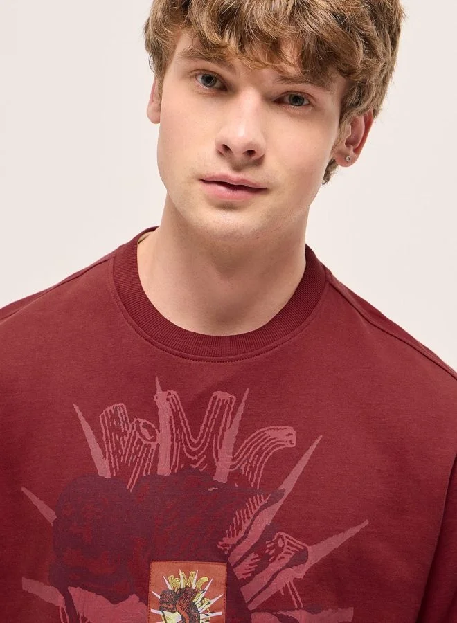 THE BEAR HOUSE Men's Red Oversize Abstract Heart Printed Crew Neck T-shirt Perfect For Casual Wear, Gym, Travel, Or Layering Stylish And Versatile Essential For Every Wardrobe