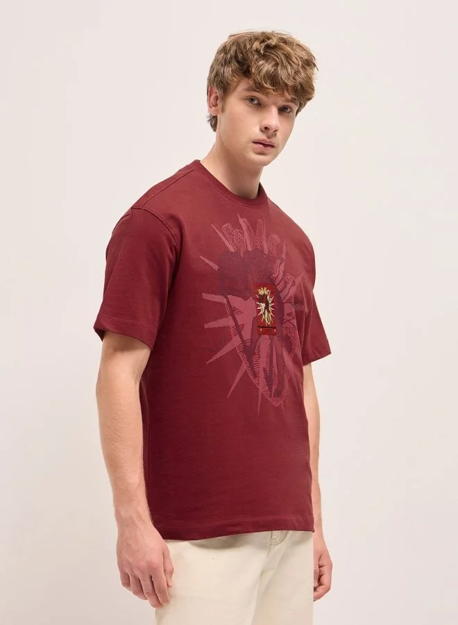 THE BEAR HOUSE Men's Red Oversize Abstract Heart Printed Crew Neck T-shirt Perfect For Casual Wear, Gym, Travel, Or Layering Stylish And Versatile Essential For Every Wardrobe