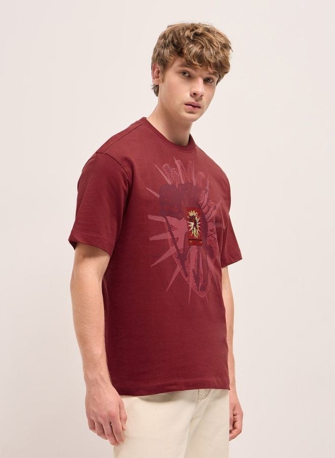 THE BEAR HOUSE Men's Red Oversize Abstract Heart Printed Crew Neck T-shirt Perfect For Casual Wear, Gym, Travel, Or Layering Stylish And Versatile Essential For Every Wardrobe - Image 1
