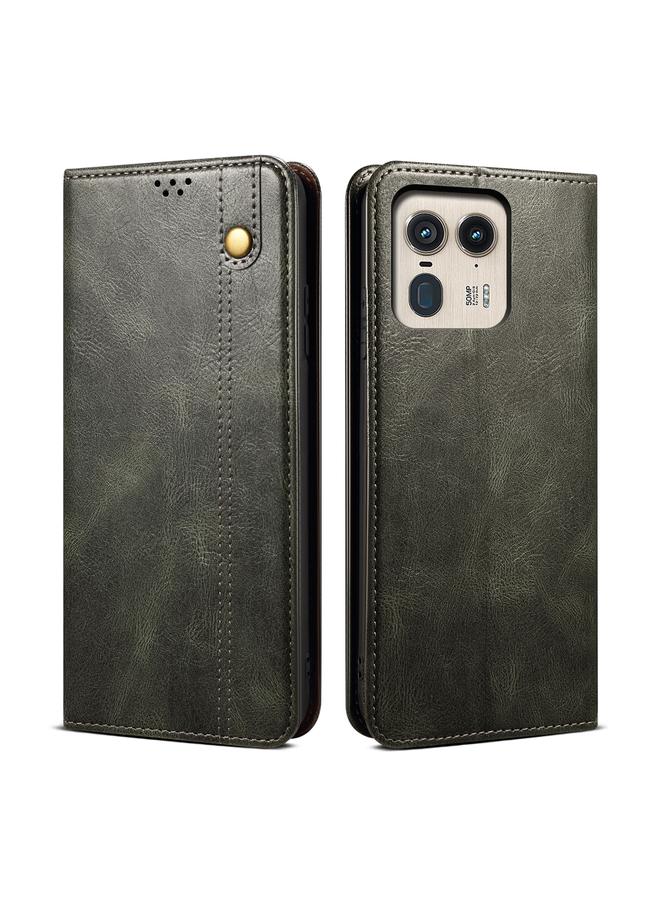 اس-توب جراب لهاتف موتورولا إيدج 50 ألترا مصنوع من الجلد بنمط شمع الزيت والحصان المجنون - Image 1