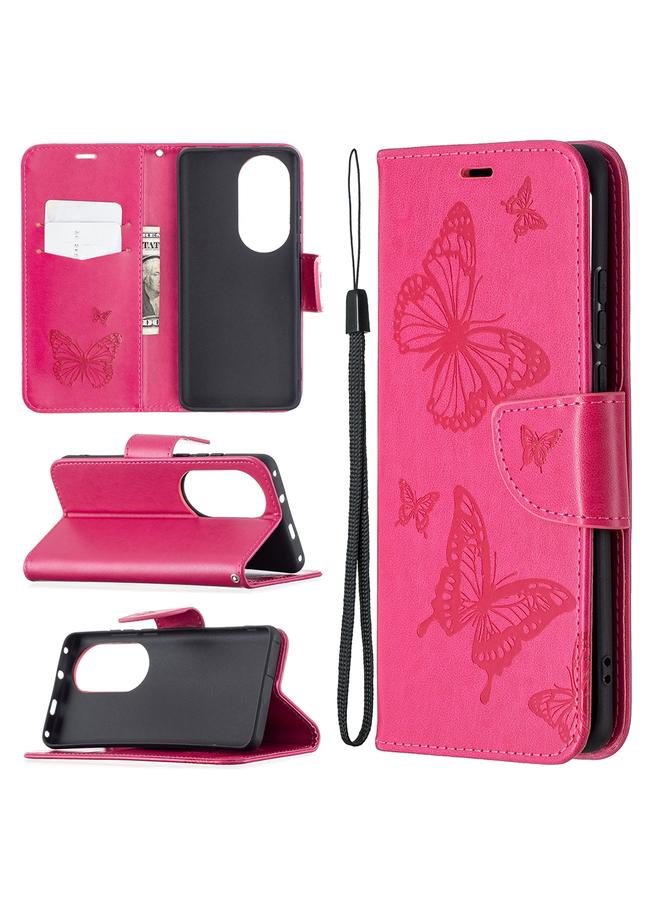 S-TOP Case For Huawei P50 Pro Two Butterflies Embossing Pattern Horizontal Flip Leather Case with Holder & Card Slot & Wallet & Lanyard - Image 1