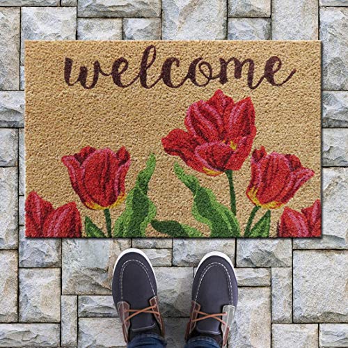 ATMAH Tulip Welcome Coir Door Mat 60 x 40 cm | Anti Slip PVC Backing | Dirt Trapper | Indoor & Covered Outdoor Entrance Mat - Image 2