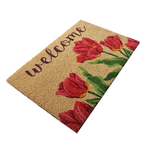 ATMAH Tulip Welcome Coir Door Mat 60 x 40 cm | Anti Slip PVC Backing | Dirt Trapper | Indoor & Covered Outdoor Entrance Mat - Image 4