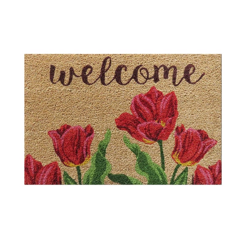 ATMAH Tulip Welcome Coir Door Mat 60 x 40 cm | Anti Slip PVC Backing | Dirt Trapper | Indoor & Covered Outdoor Entrance Mat - Image 5