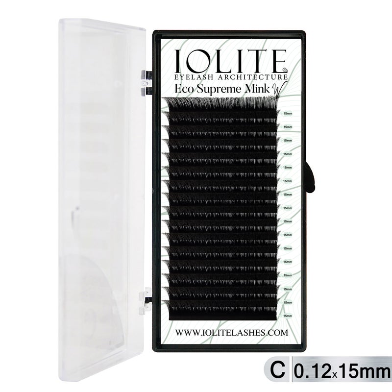 Iolite Eco Supreme Mink W Lashes C Curl – 0.12T Mix & 6mm–15mm | Pre-Fanned Volume Lash Extension Trays for Professional Lash Artists ISMWC12T - 15MM