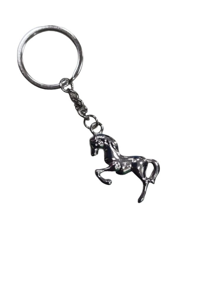 Metallic Horse Shape Keychain Ring For Keys Silver
