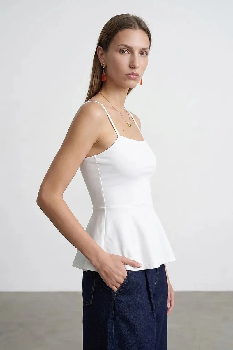 Dilvin White DILVIN Fitted Square-neck Frilly Cami Top for Women | Best Price UAE