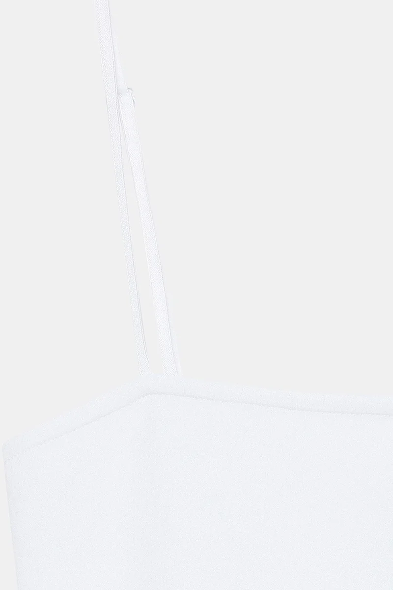 Dilvin White DILVIN Fitted Square-neck Frilly Cami Top for Women | Best Price UAE