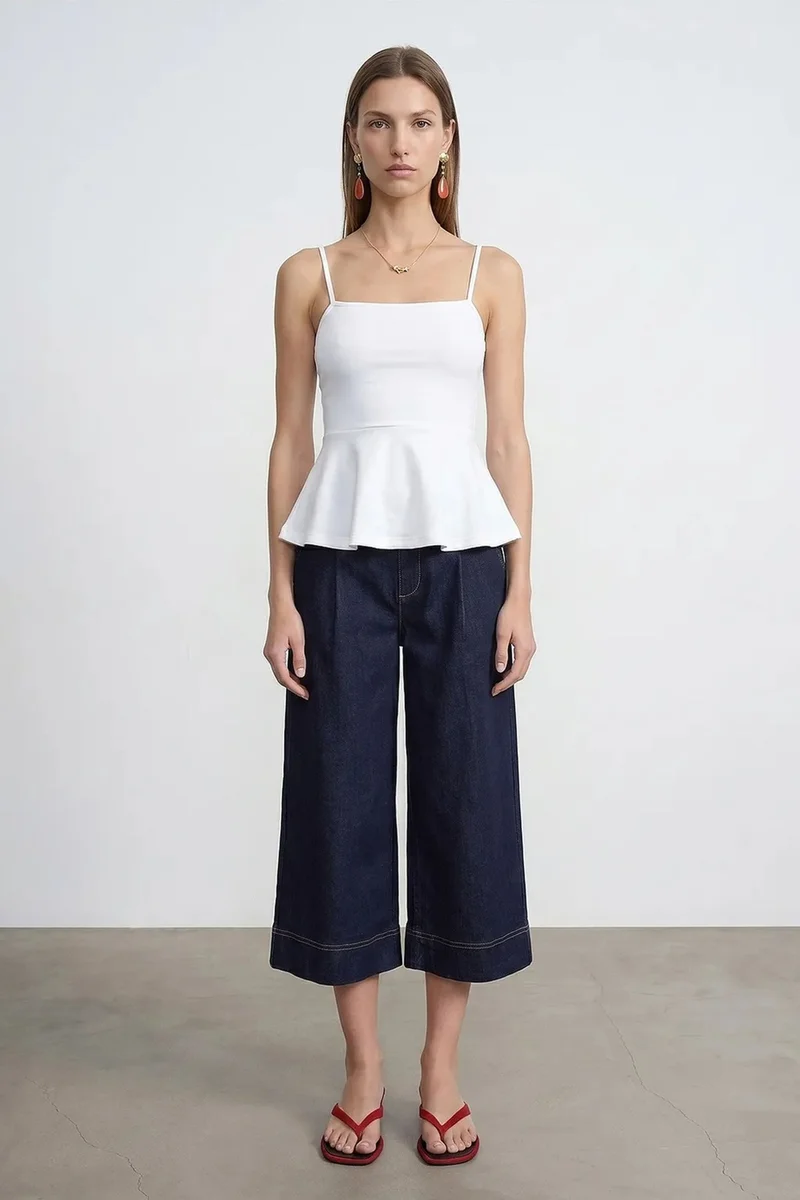 Dilvin White DILVIN Fitted Square-neck Frilly Cami Top for Women | Best Price UAE