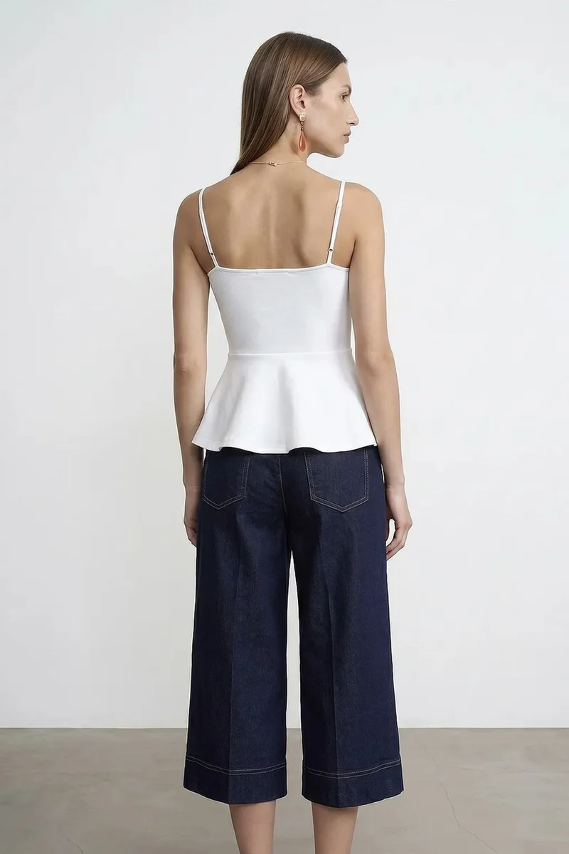 Dilvin White DILVIN Fitted Square-neck Frilly Cami Top for Women | Best Price UAE