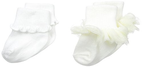 Jefferies Socks Baby-Girls Ruffle and Ripple Edge Turn Cuff 2 Pair Pack, Ivory/White, Newborn - Image 5