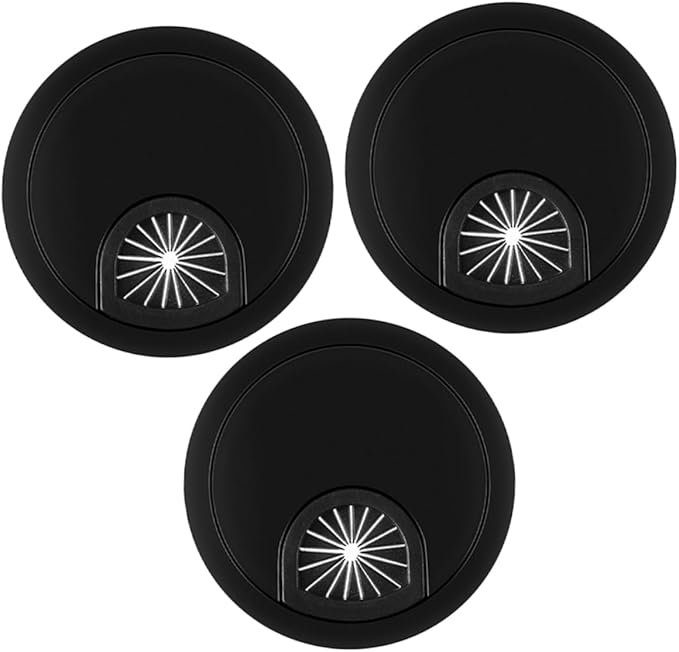 Black Cable Wall Grommet 3 Pack Desk Cable Entry Cover Wire Hole Insert Zinc Alloy - Image 1