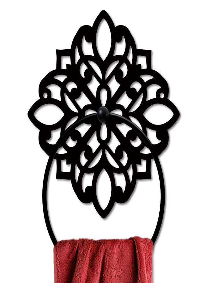 MAYJOYDIY Vintage Floral Metal Towel Ring Antique Style Towel Holder Bath Towel Ring Black Art Towel Rack Wall Mounted for Bathroom Kitchen Towel Hanger Home Decors Gift - Image 1