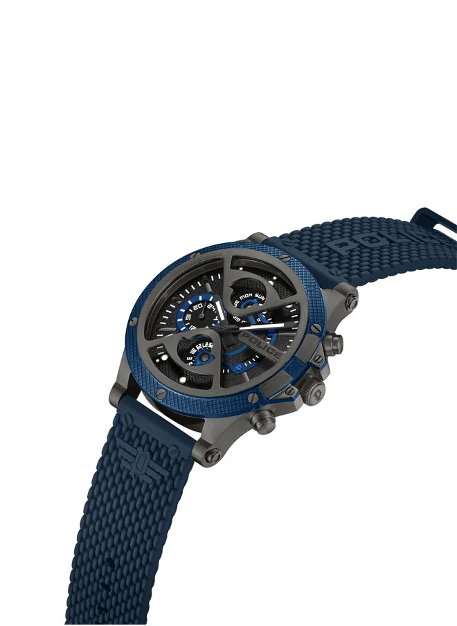 POLICE Men's Surigao Men's 47mm Multifunction Watch with Matte Black Dial & Navy Silicone Strap