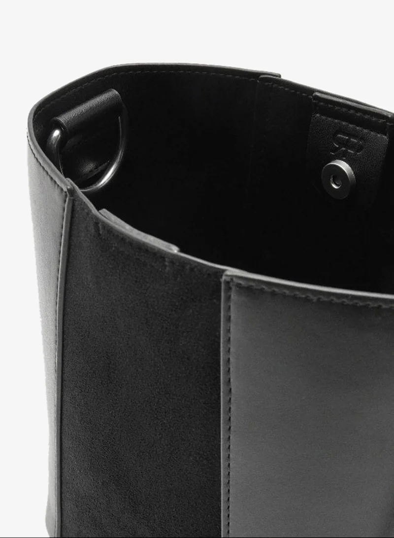 Parfois Black Bucket bag contrast of textures for Women | Best Price UAE