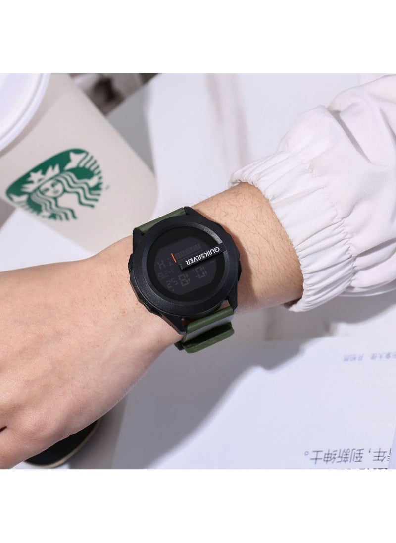 QIKSILVER Tech Mens Multifunction Waterproof Luminous Trendy Student Watch Army Green