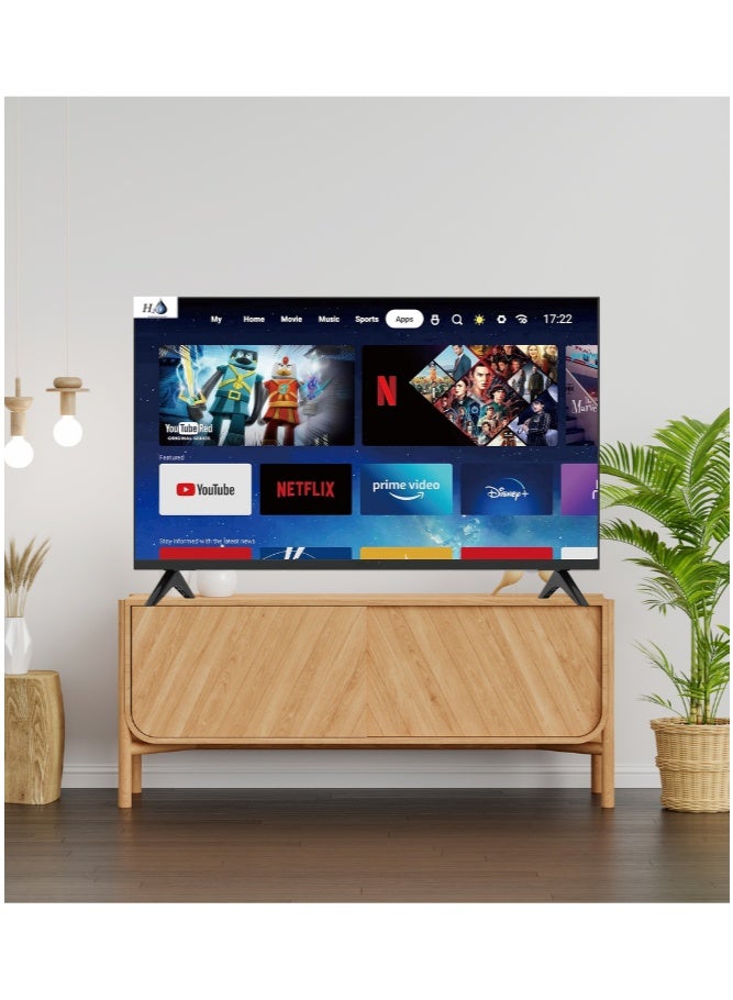 H2O تلفاز ذكي LED بحجم 32 بوصة - السلسلة 7 | نظام تشغيل أندرويد | عرض بالألوان الحقيقية | متجر جوجل بلاي | اتصال HDMI و USB و AV | لوحة استجابة سريعة | صوت دولبي | تصميم أنيق بدون حواف | تلفاز ذكي جاهز بدقة HD - Image 4