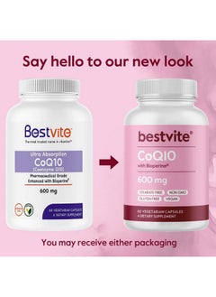 BESTVITE BESTVITE Coenzyme CoQ10 600mg per Capsule with Bioperine (180 Vegetarian Capsules) (3-Pack) Naturally Fermented - No Stearates - No Fillers - Vegan - Non GMO - Gluten Free  - Image 3