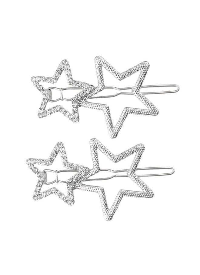 AEGYPIUS - 2Pcs Hollow Star Hair Clips, Non-Slip Metal Geometric Hairpin, Elegant Rhinestone Hair Barrettes For Women Lady Girls Styling Hair Accessories (Silver) - Image 1