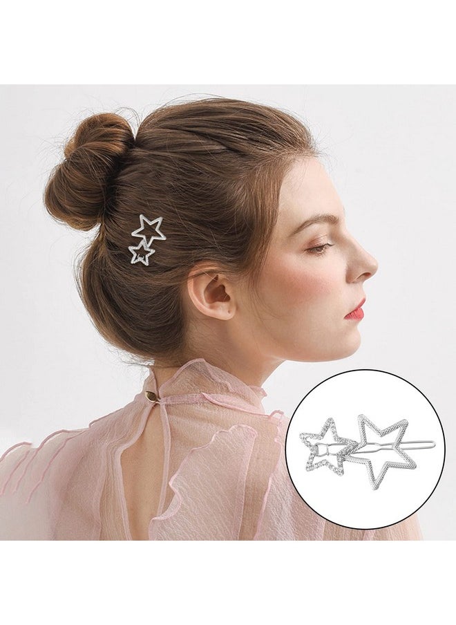AEGYPIUS - 2Pcs Hollow Star Hair Clips, Non-Slip Metal Geometric Hairpin, Elegant Rhinestone Hair Barrettes For Women Lady Girls Styling Hair Accessories (Silver) - Image 1